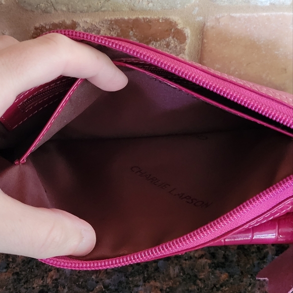 CHARLIE LAPSON Nwot Pink Embossed Leather Wristlet